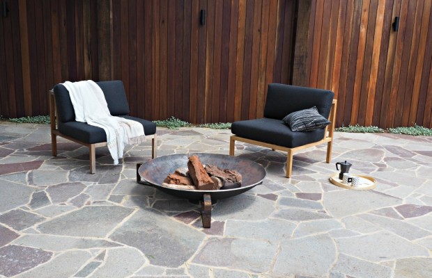 Highton terrace with firepit and shiplap timber wall